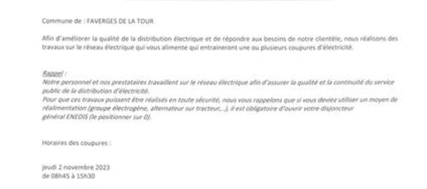 ENEDIS Coupure de courant pour travaux