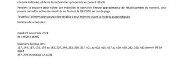 ENEDIS Coupure de courant pour travaux
