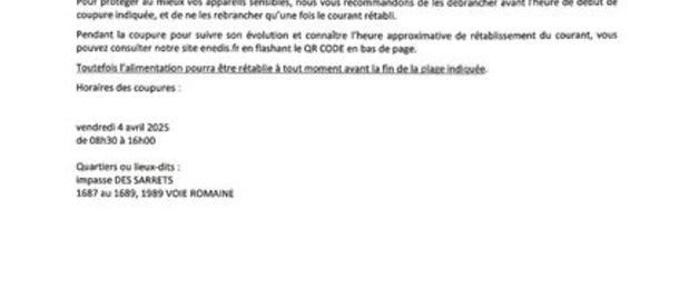 ENEDIS Coupure de courant pour travaux