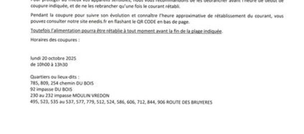 ENEDIS Coupure de courant pour travaux