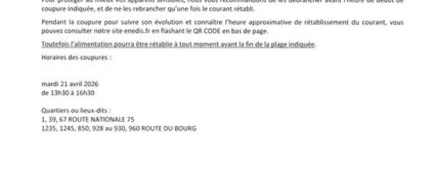 ENEDIS Coupure de courant pour travaux