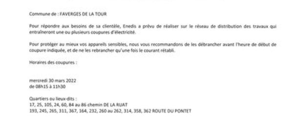 ENEDIS Coupure de courant pour travaux