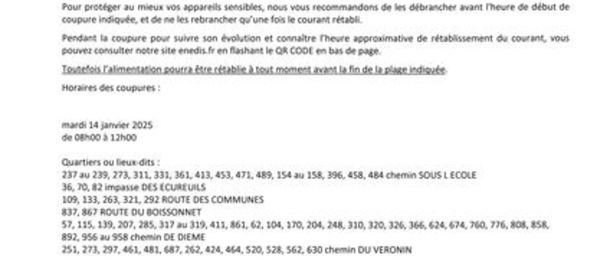 ENEDIS Coupure de courant pour travaux