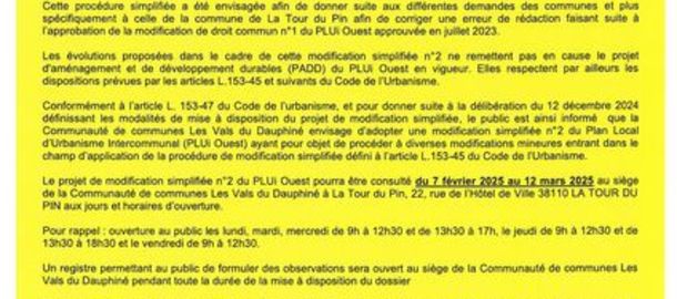 Modification simplifie n2 du PLUI Ouest