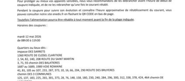 ENEDIS Coupure de courant pour travaux